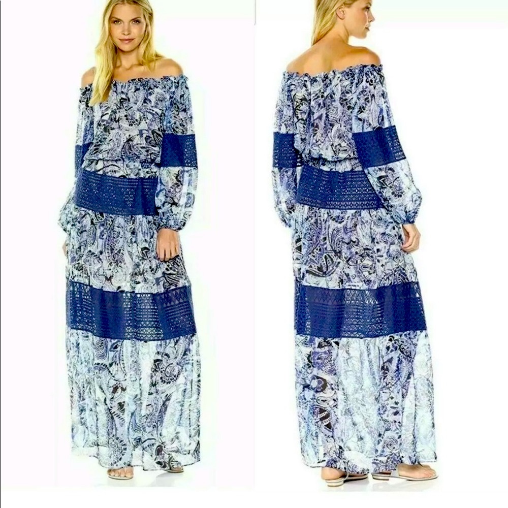 BCBGMAXAZRIA Blue Ellie Silk Chiffon Paisley